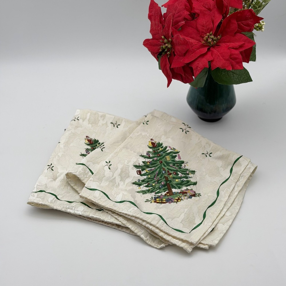 Vintage Spode Christmas Tree Pattern Cloth Napkins Set of 4 Holiday Table Linens